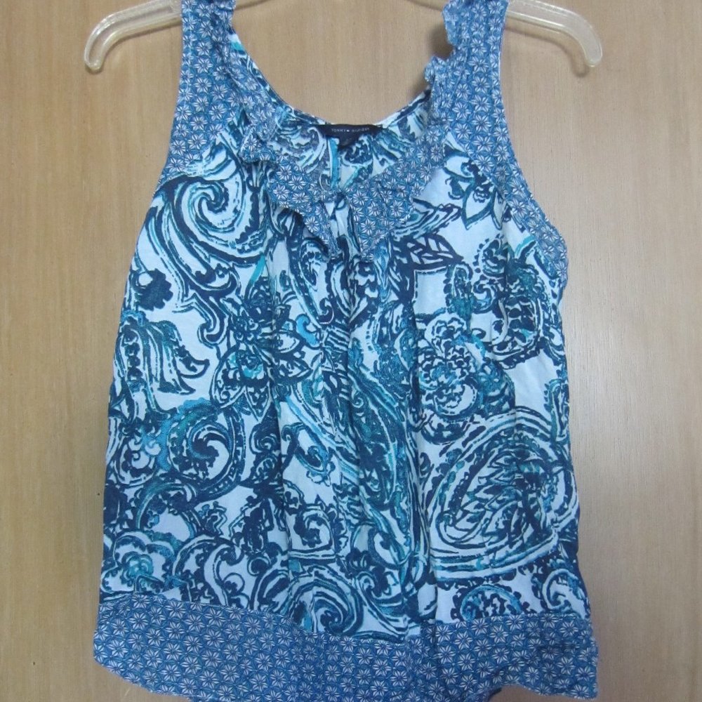 TOMMY HILFIGER Women's Sleeveless Pullover Top Size S/P Blue Pattern ---